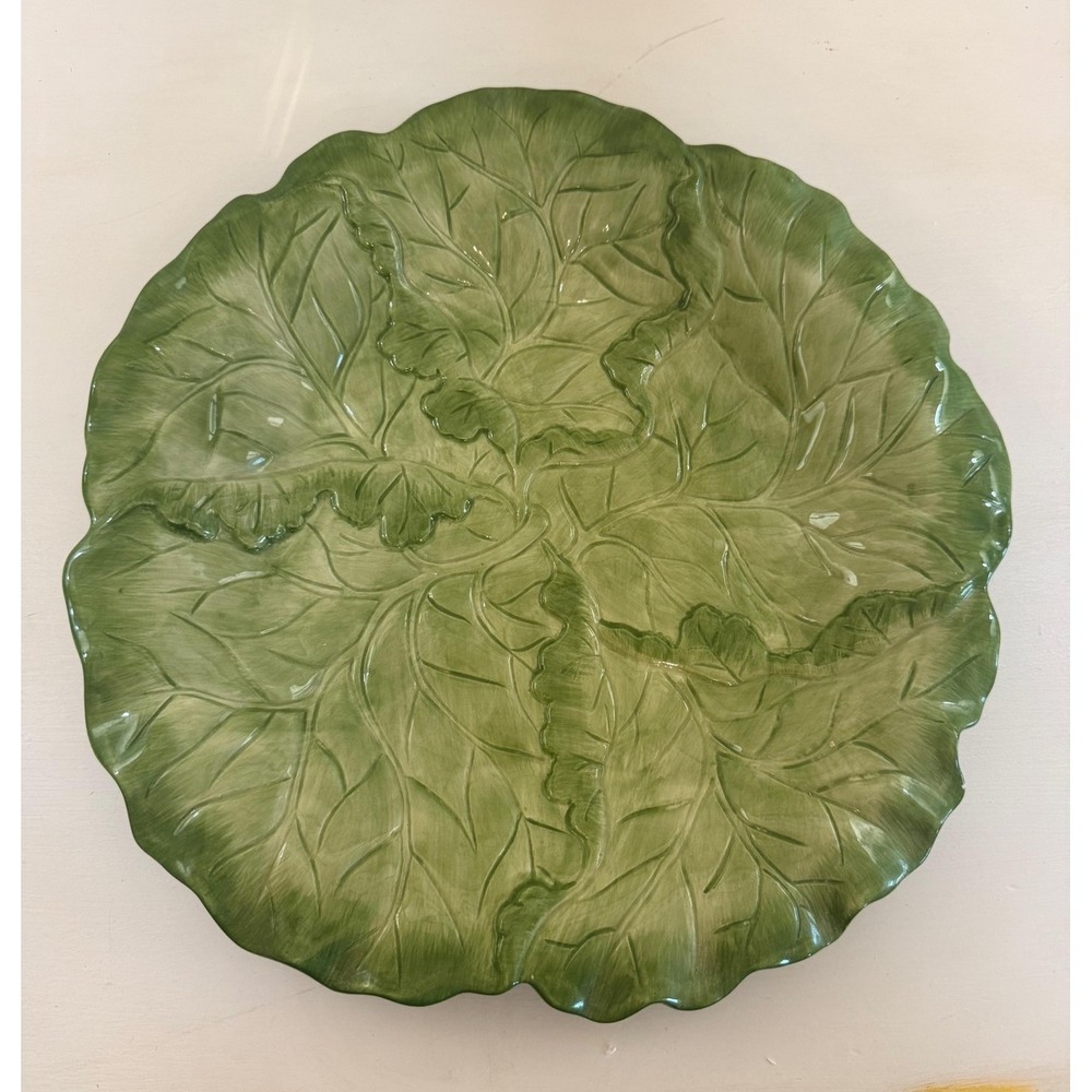 Vintage Fitz & Floyd Green Lettuce Cabbage Leaf Platter Fruits and Veggies W Box